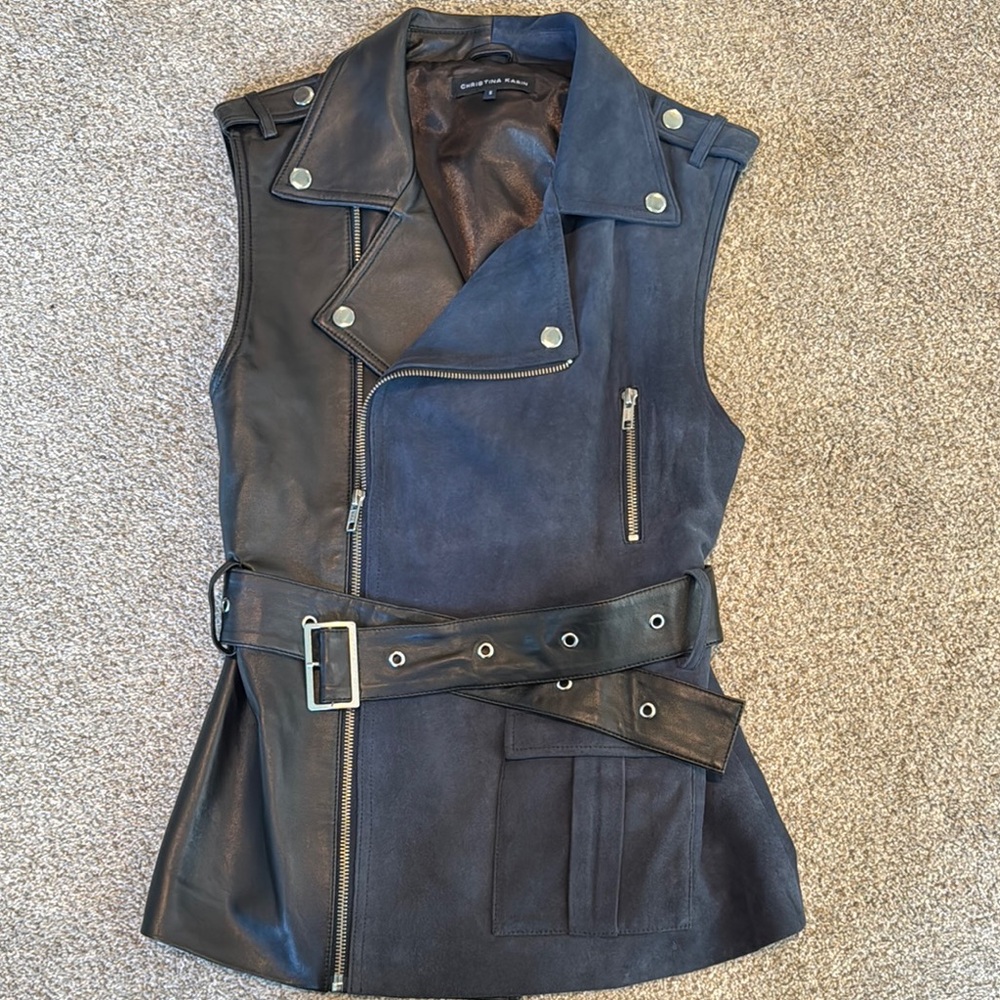 Black Leather and Blue Suede Sleeveless vest
